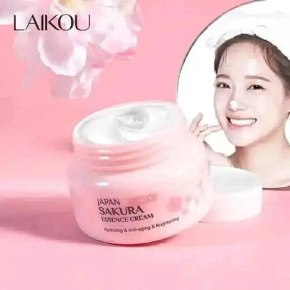 LAIKOU Japan Sakura Essence Cream (60g) - 2-in-1 Brightening Moisturizer & Makeup Primer with Vitamin C & Niacinamide