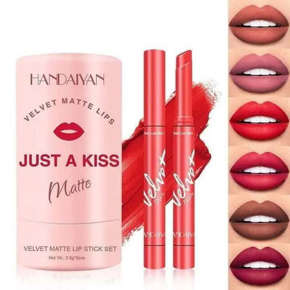 HANDAIYAN "Just A Kiss" Velvet Matte Lipstick Set - 6 Pieces Long-Lasting & Waterproof Lip Kit