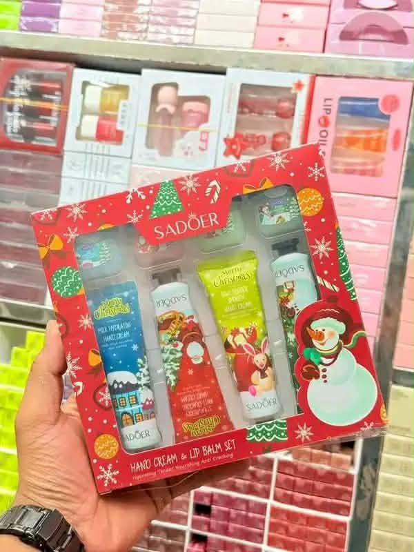 SADOER Merry Christmas 8-Piece Hand & Lip Balm Gift Set - Hydrating Hand Cream & Moisturizing Lip Balm Kit