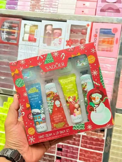SADOER Merry Christmas 8-Piece Hand & Lip Balm Gift Set - Hydrating Hand Cream & Moisturizing Lip Balm Kit