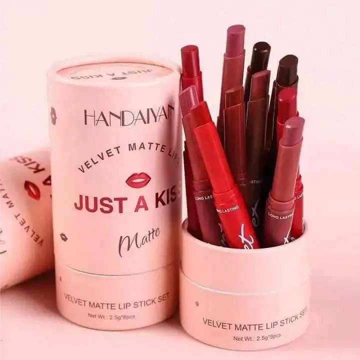 HANDAIYAN "Just A Kiss" Velvet Matte Lipstick Set - 6 Pieces Long-Lasting & Waterproof Lip Kit