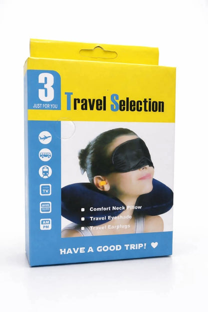 3-in-1 Inflatable Travel Neck Pillow Set - Portable U-Shaped Pillow with Sleep Eye Mask & Noise Cancelling Earplugs