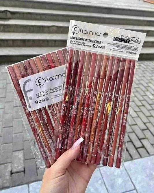 Flormar 12-Piece Professional Lip Liner Set - Waterproof & Long-Lasting Matte Pencils