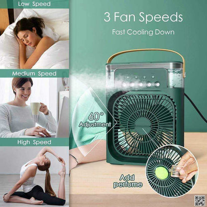 3-in-1 Multifunctional Desktop Air Cooler Fan - 600ml Portable Mist Humidifier with 7 Color LED Night Light