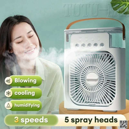 3-in-1 Multifunctional Desktop Air Cooler Fan - 600ml Portable Mist Humidifier with 7 Color LED Night Light