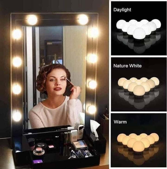Hollywood Style LED Vanity Mirror Lights Kit - 10 Bulbs with 3 Color Modes (Cool, Warm & Yellow) for Professional Makeup & Decor