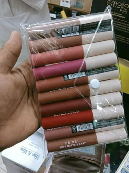BRIBRI Soft Matte & Easy 10-Piece Lipstick Set - 8H Long Lasting & Weightless Butter Smooth Finish (Complete Color Palette)
