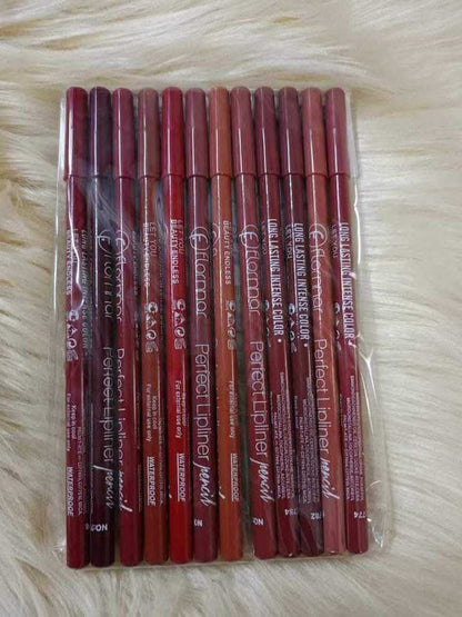 Flormar 12-Piece Professional Lip Liner Set - Waterproof & Long-Lasting Matte Pencils