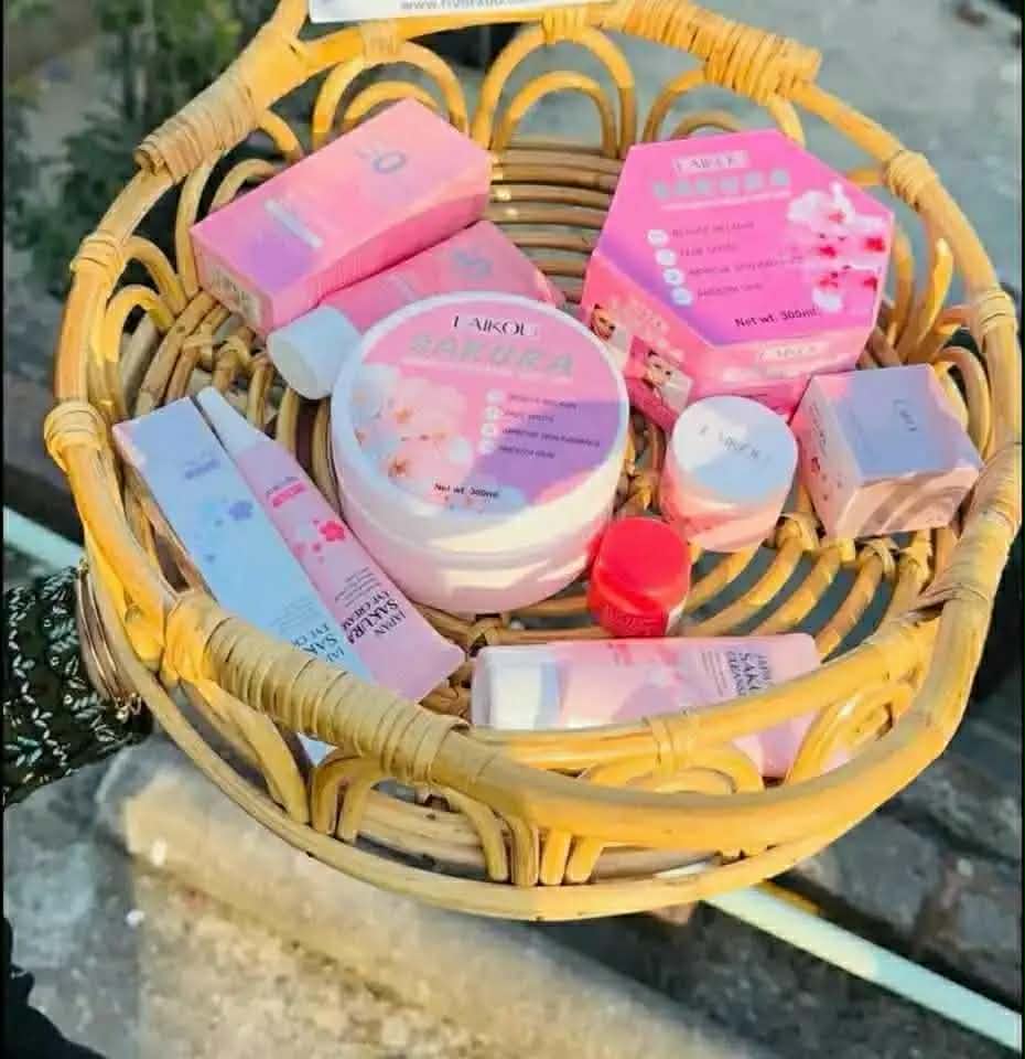 LAIKOU Japan Sakura 4-in-1 Skincare Combo Set - Full Face & Body Whitening Kit (Cleanser, Eye Cream, Essence Cream & Body Lotion)