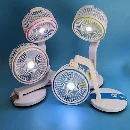 LR 2018 Multifunctional Foldable Rechargeable Table Fan - Portable Desk Fan with LED Night Light & USB/Solar Charging