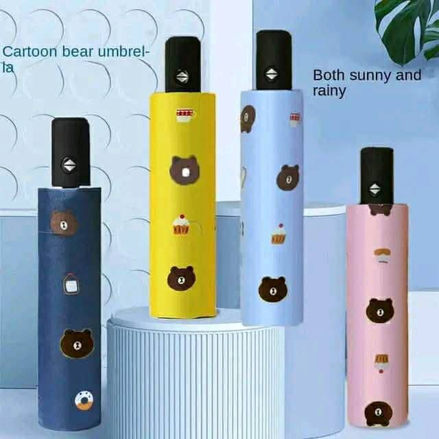 Premium 8-Ribs Automatic UV Protection Umbrella - Cute Cartoon Bear Print Windproof & Sun-Block Folding Umbrella