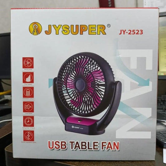 JYSUPER JY-2523 Rechargeable USB Table Fan - High-Speed Portable Desktop Fan with 4000mAh Lithium Battery & Low Noise