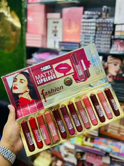 Romantic Matte Fashion 12-Piece Lip Gloss Set - 24HRS Long-Lasting, Waterproof & Rich Color Velvet Matte Lip Kit