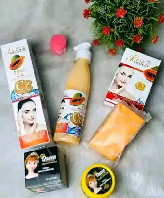 4-in-1 Ultimate Skin Whitening & Deep Repair Combo Set - Queen Luxury Night Cream, Papaya Soap, Lotion & Laneige Lip Mask