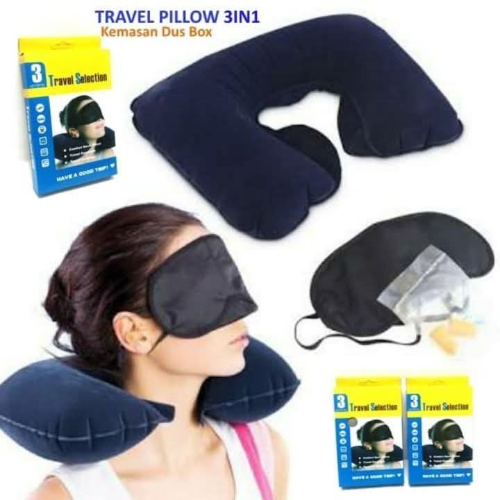 3-in-1 Inflatable Travel Neck Pillow Set - Portable U-Shaped Pillow with Sleep Eye Mask & Noise Cancelling Earplugs