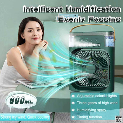3-in-1 Multifunctional Desktop Air Cooler Fan - 600ml Portable Mist Humidifier with 7 Color LED Night Light