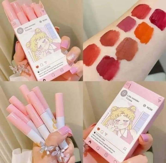 Little Monster 8-Piece Slim Velvet Matte Lipstick Set - Long Lasting & Aesthetic Anime Edition