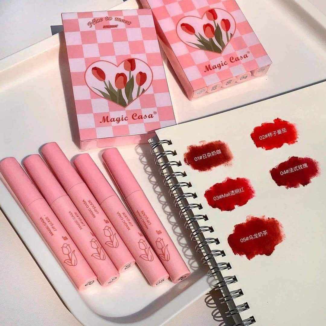 Magic Casa 5-Piece Velvet Matte Lip Glaze Set - Waterproof & Long-Lasting Student Budget Lipstick Kit