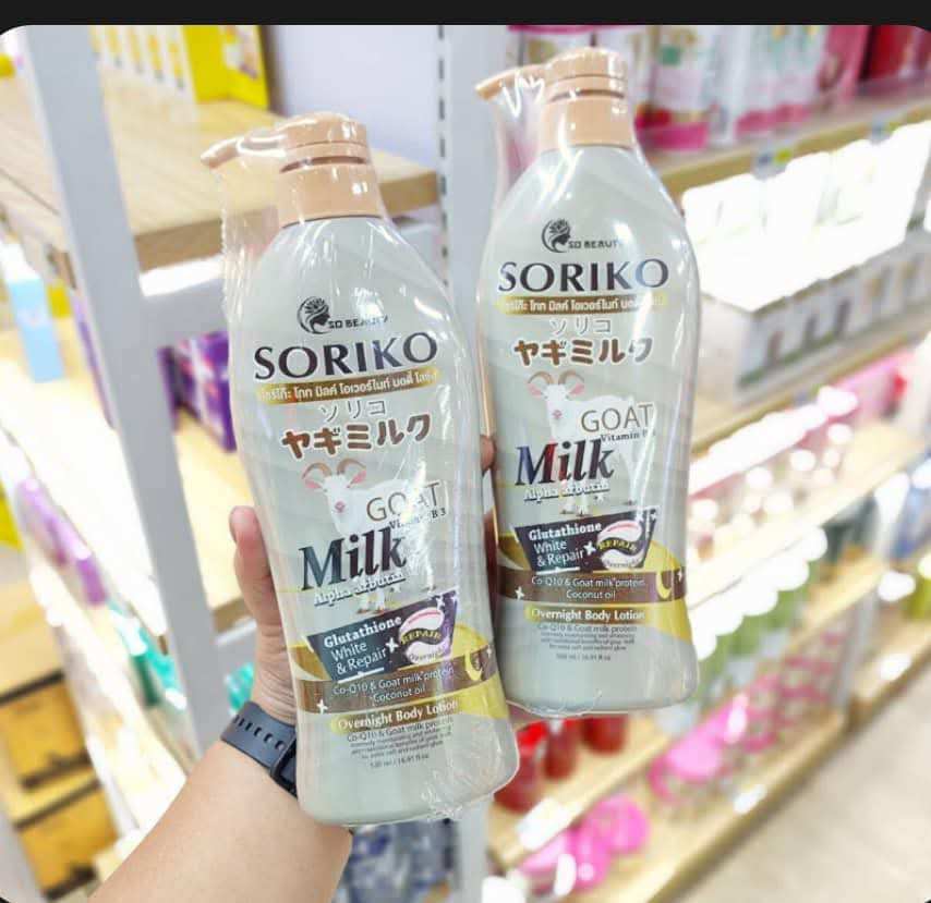 Soriko Original Goat Milk Whitening & Repair Body Lotion (500ml) - Enriched with Glutathione, Alpha Arbutin & UV Filter