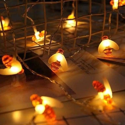 Honey Bee LED Fairy String Lights - 20 Pcs Decorative Warm Bee Lights for Bedroom, Garden & Party Decor (10-12 Feet)