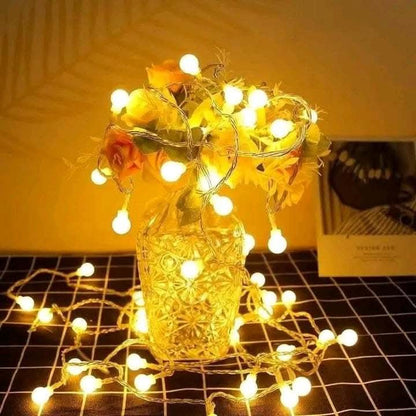 Golden Snow Ball Fairy String Lights - 15 Feet Decorative LED Ball Lights for Room Decor, Birthdays & Weddings (28 Bulbs)