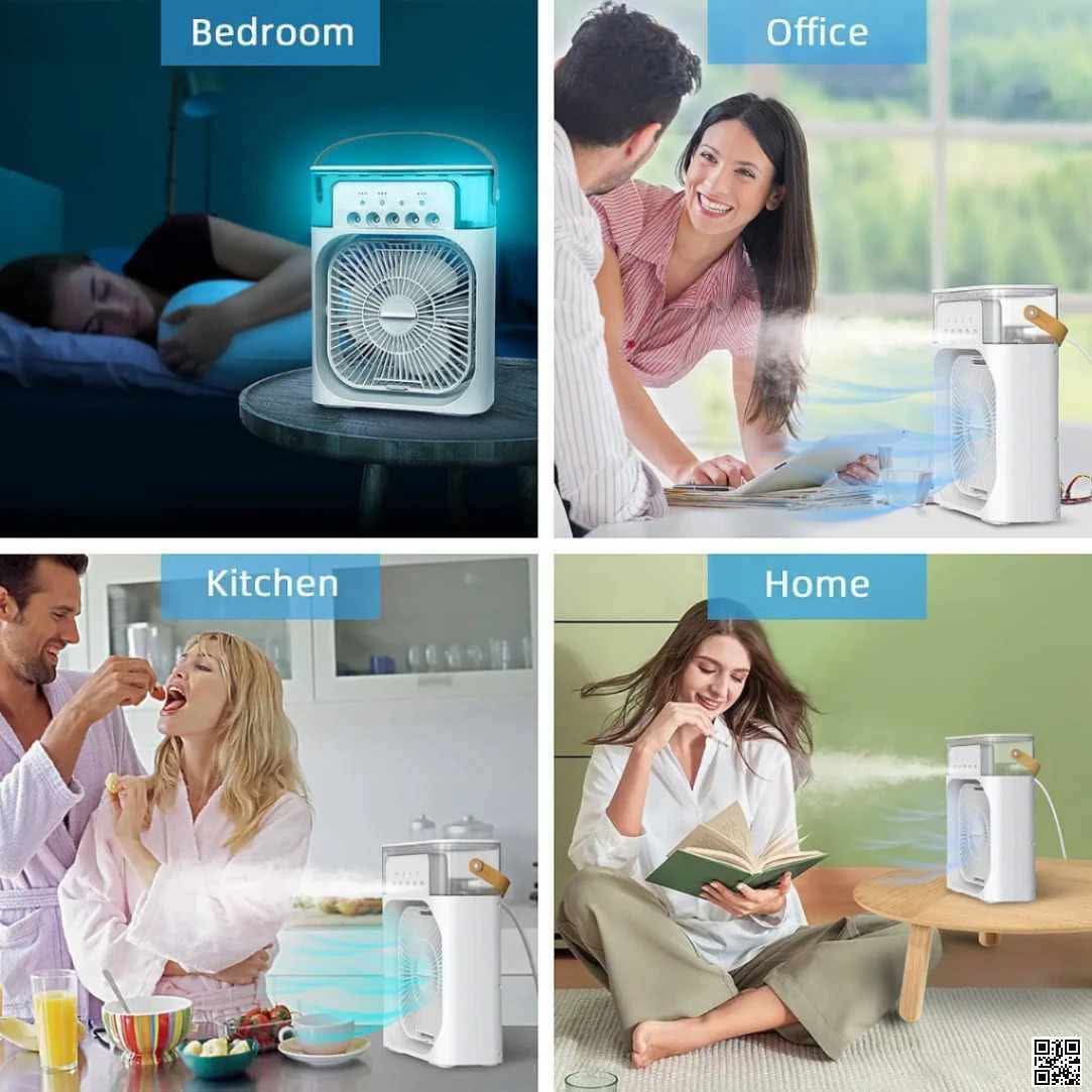 3-in-1 Multifunctional Desktop Air Cooler Fan - 600ml Portable Mist Humidifier with 7 Color LED Night Light