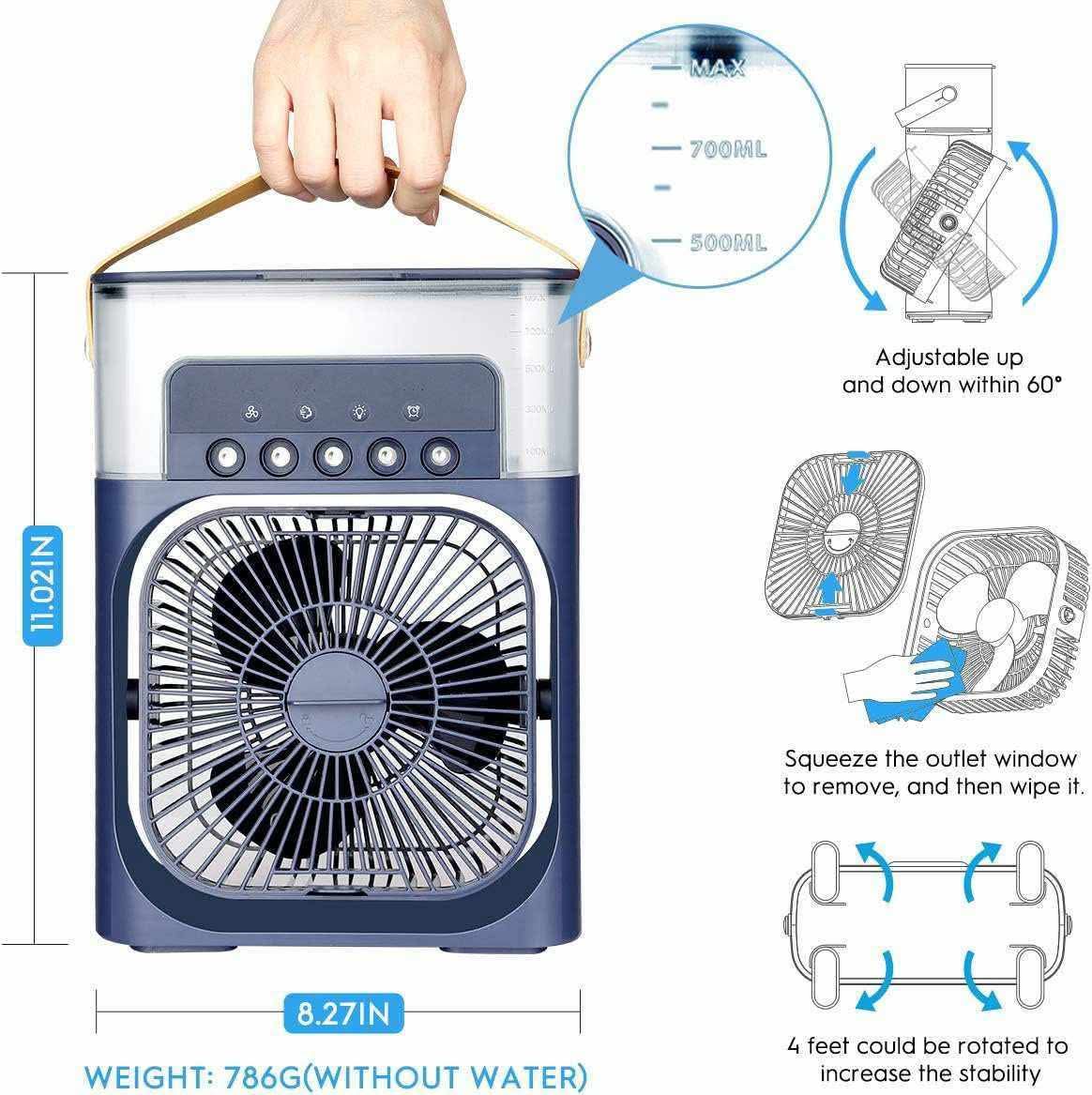 3-in-1 Multifunctional Desktop Air Cooler Fan - 600ml Portable Mist Humidifier with 7 Color LED Night Light