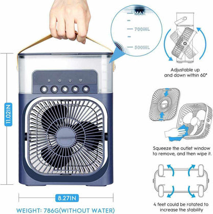 3-in-1 Multifunctional Desktop Air Cooler Fan - 600ml Portable Mist Humidifier with 7 Color LED Night Light