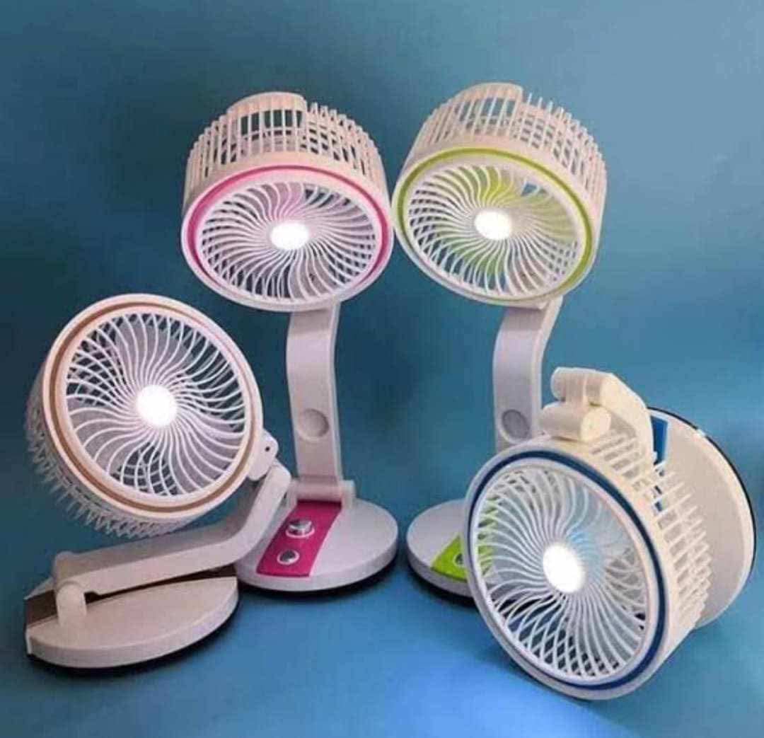 LR 2018 Multifunctional Foldable Rechargeable Table Fan - Portable Desk Fan with LED Night Light & USB/Solar Charging