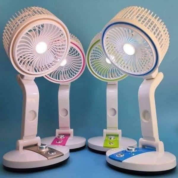 LR 2018 Multifunctional Foldable Rechargeable Table Fan - Portable Desk Fan with LED Night Light & USB/Solar Charging