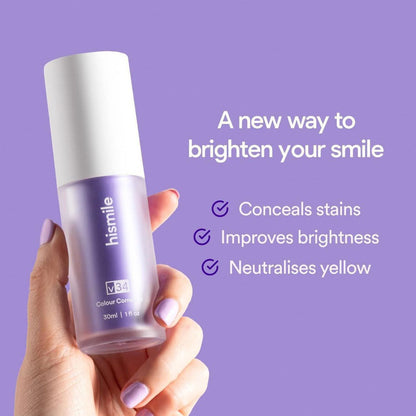 Hismile V34 Colour Corrector Serum (30ml) - Instant Teeth Whitening & Yellow Neutralizer (Peroxide-Free)