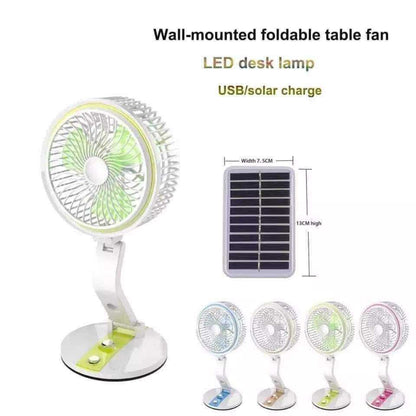 LR 2018 Multifunctional Foldable Rechargeable Table Fan - Portable Desk Fan with LED Night Light & USB/Solar Charging