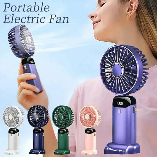 Portable Mini USB Rechargeable Handheld Fan - 5-Speed Adjustable Wind with Smart Digital Battery Display & Desk Stand