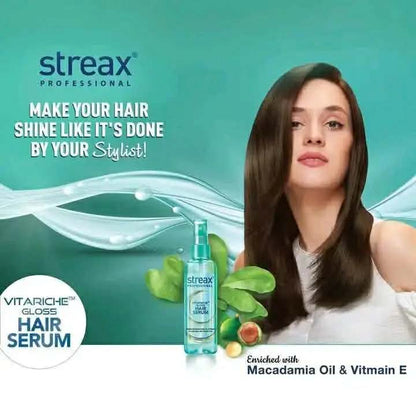 Streax Professional Vitariche Gloss Hair Serum (115ml) - Enriched with Macadamia Oil & Vitamin E for Instant Shine & Frizz Control