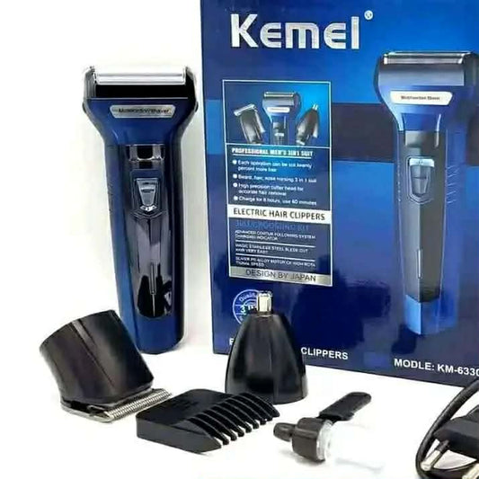 Kemei KM-6330 3-in-1 Professional Rechargeable Grooming Kit - All-in-One Beard Trimmer, Hair Clipper & Nose Shaver for Men