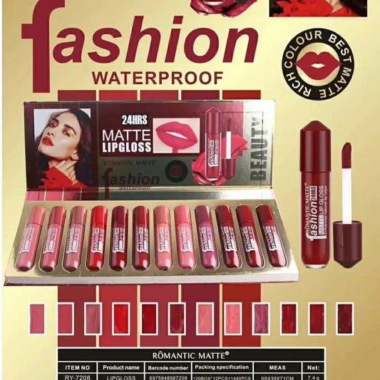 Romantic Matte Fashion 12-Piece Lip Gloss Set - 24HRS Long-Lasting, Waterproof & Rich Color Velvet Matte Lip Kit