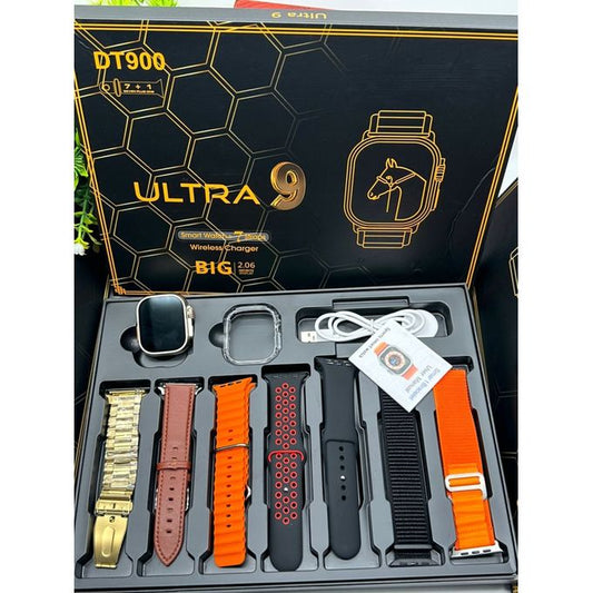 DT 900 Ultra Smartwatch 7+1 Mega Gift Set - 2.06" HD Infinite Display with 7 Premium Interchangeable Straps & Wireless Charging