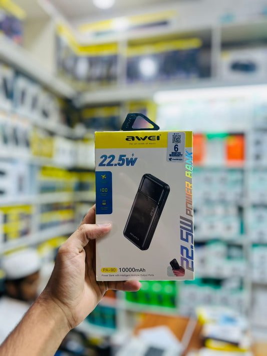 Awei PA-90 10000mAh Super Fast Charging Power Bank (22.5W) - Intelligent Multi-Port Output with LED Digital Display & 6 Months Warranty