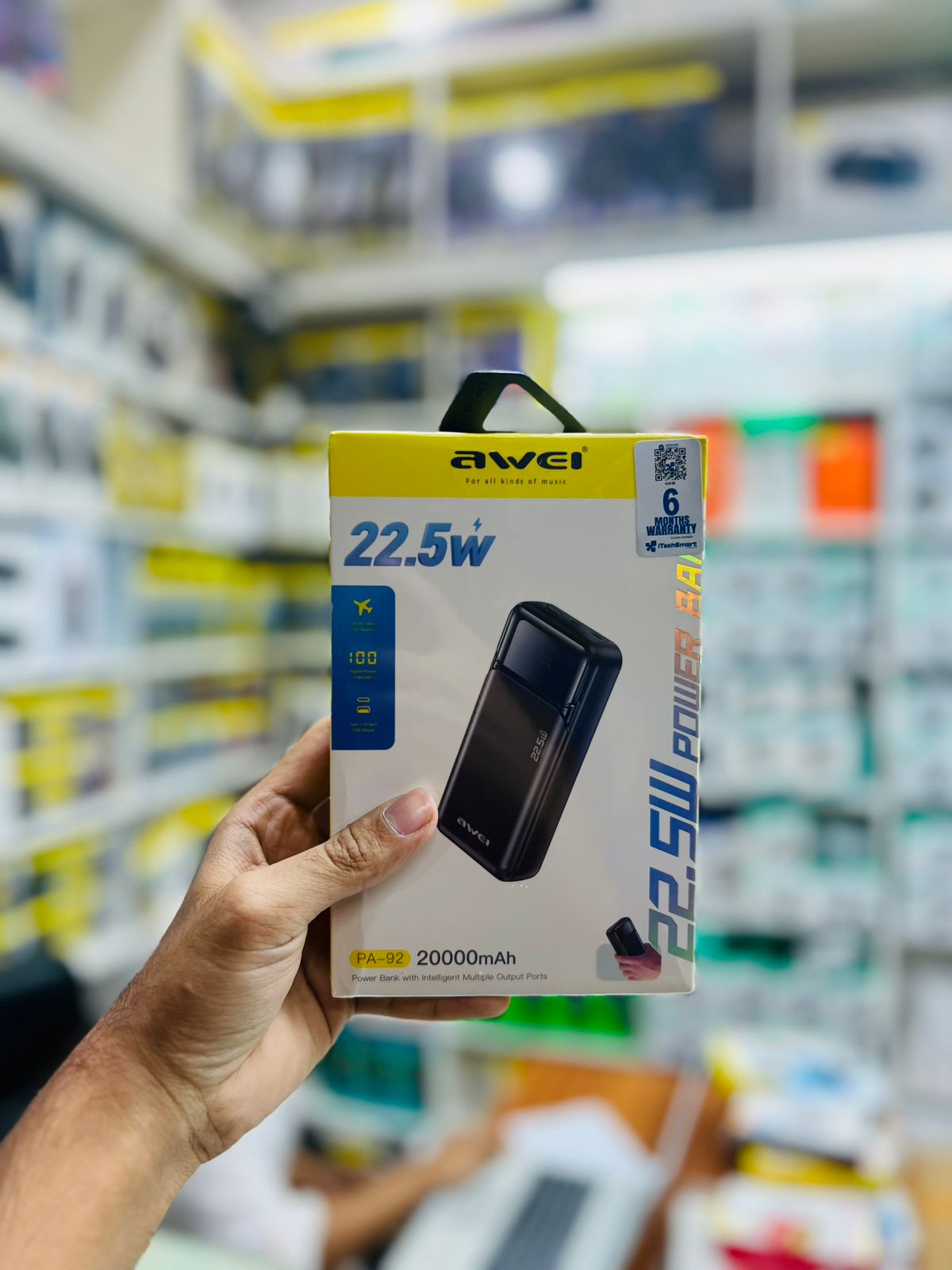 Awei PA-92 20000mAh Super Fast Charging Power Bank (22.5W) - Dual Port Output with LED Digital Display & 6 Months Warranty
