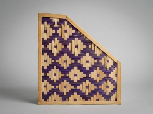 Handmade Purple Geometric Bamboo File & Magazine Holder - Eco-Friendly Standing Document Organizer for Aesthetic Office & Home Decor