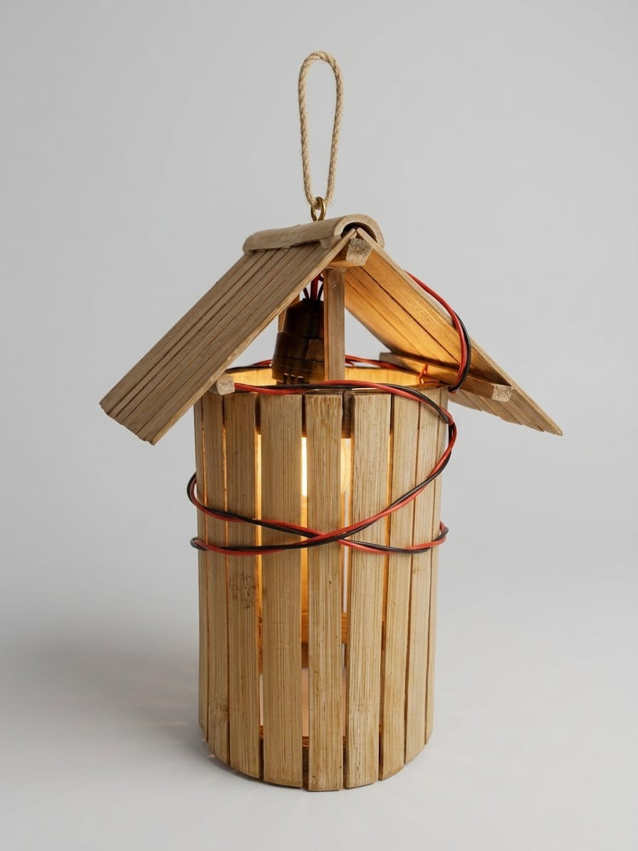 Handmade Eco-Friendly Bamboo Hanging Lantern - Traditional Hut Style Decorative Lamp Shade for Home, Cafe & Balcony Decor