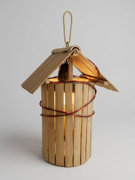 Handmade Eco-Friendly Bamboo Hanging Lantern - Traditional Hut Style Decorative Lamp Shade for Home, Cafe & Balcony Decor