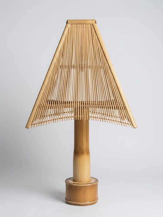 Premium Handmade Bamboo Table Lamp - Aesthetic Triangular Lamp Shade for Bedroom, Living Room & Office Decor (Eco-Friendly)