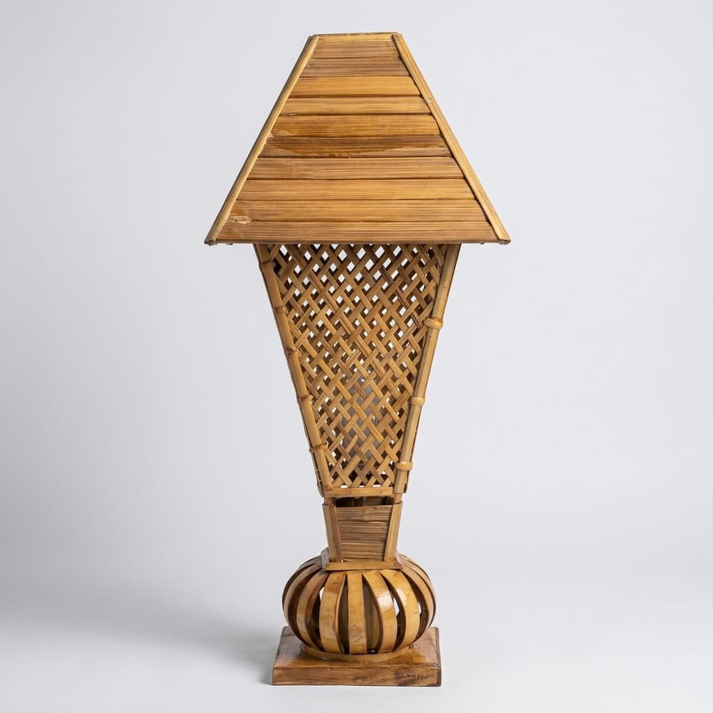 Premium Handmade Eco-Friendly Woven Bamboo Hut Lamp - Traditional Cross-Woven Decorative Table Lamp for Home, Living Room & Office Decor