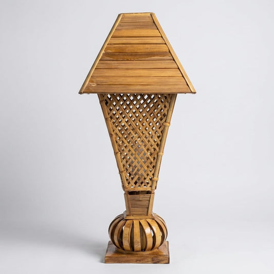 Premium Handmade Eco-Friendly Woven Bamboo Hut Lamp - Traditional Cross-Woven Decorative Table Lamp for Home, Living Room & Office Decor
