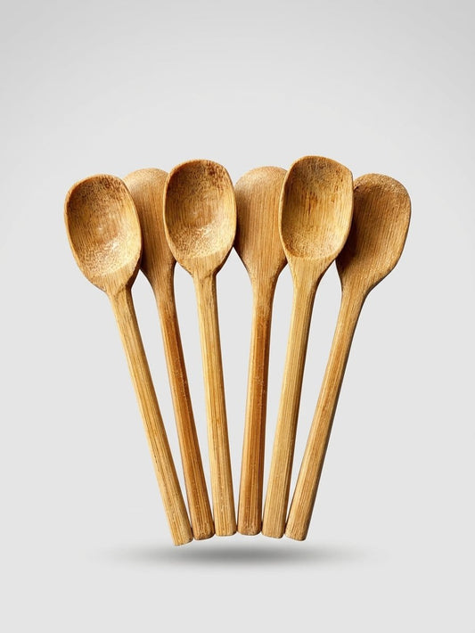 Premium Handmade Eco-Friendly Bamboo Spoon Set - 6 Pieces Natural Kitchen Utensils for Cooking & Serving (BPA-Free)