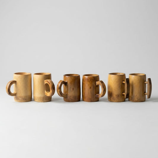 Premium Handmade Eco-Friendly Bamboo Cup Set - 6 Pieces Natural Traditional Tea & Coffee Mugs (100% Chemical-Free)