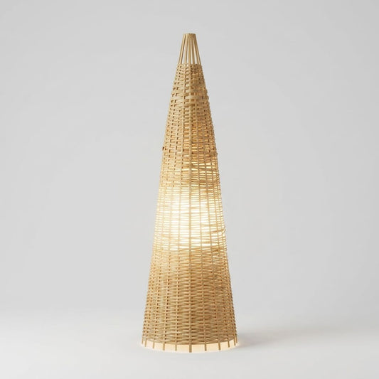 Premium Handmade Woven Bamboo Cone Floor Lamp - Aesthetic Conical Light Tower for Luxury Home, Living Room & Cafe Decor