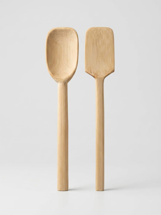 Premium Handmade Eco-Friendly Bamboo Spoon & Spatula Set - 2 Pieces Natural Non-Stick Safe Kitchen Utensils (BPA-Free)