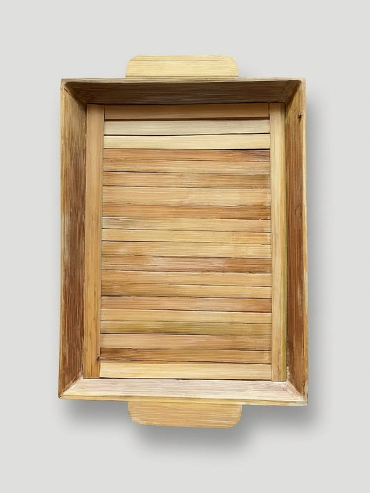 Premium Handmade Eco-Friendly Slatted Bamboo Serving Tray - Durable Rectangular Breakfast & Tea Tray with Sturdy Handles